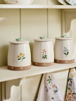 Set of 3 Floral Ceramic Storage Jars