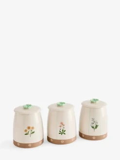Set of 3 Floral Ceramic Storage Jars