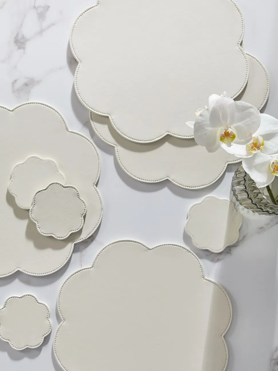 Set of 4 Flower Faux Leather Placemats and Coasters
