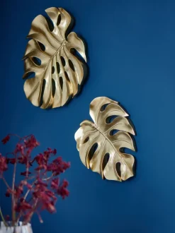 Set of 2 Gold Cheese Leaves Wall Art