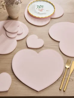 Set of 8 Heart Faux Leather Placemats and Coasters