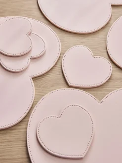 Set of 8 Heart Faux Leather Placemats and Coasters