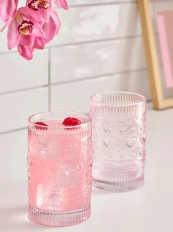 Set of 2 Heart Pressed Tumbler Glasses