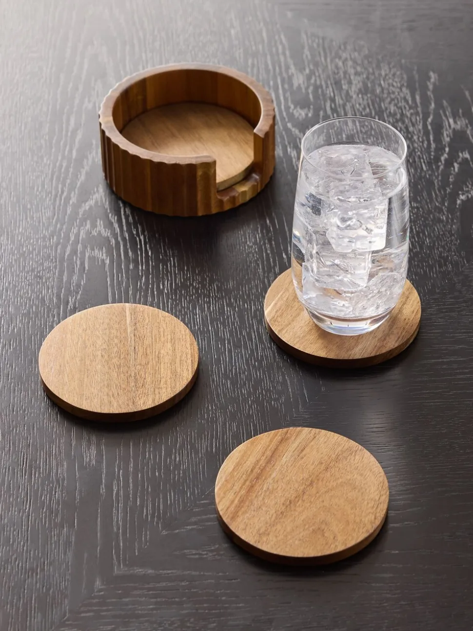 Set of 4 Stamford Wooden Coasters and Holder