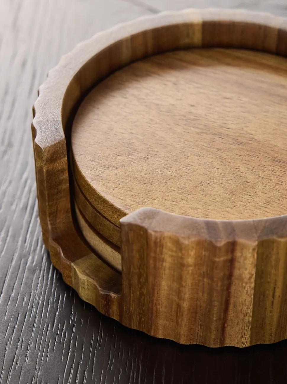 Set of 4 Stamford Wooden Coasters and Holder