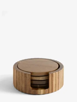 Set of 4 Stamford Wooden Coasters and Holder