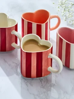 Set of 4 Stripe Heart Shaped Stacking Mugs