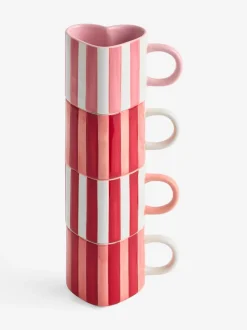 Set of 4 Stripe Heart Shaped Stacking Mugs