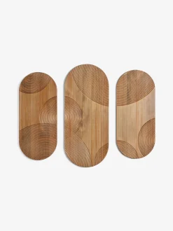 Set of 3 Wooden Global Carved Pill Wall Art