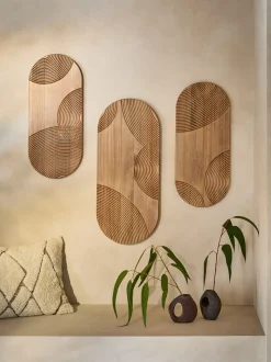 Set of 3 Wooden Global Carved Pill Wall Art