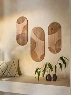 Set of 3 Wooden Global Carved Pill Wall Art