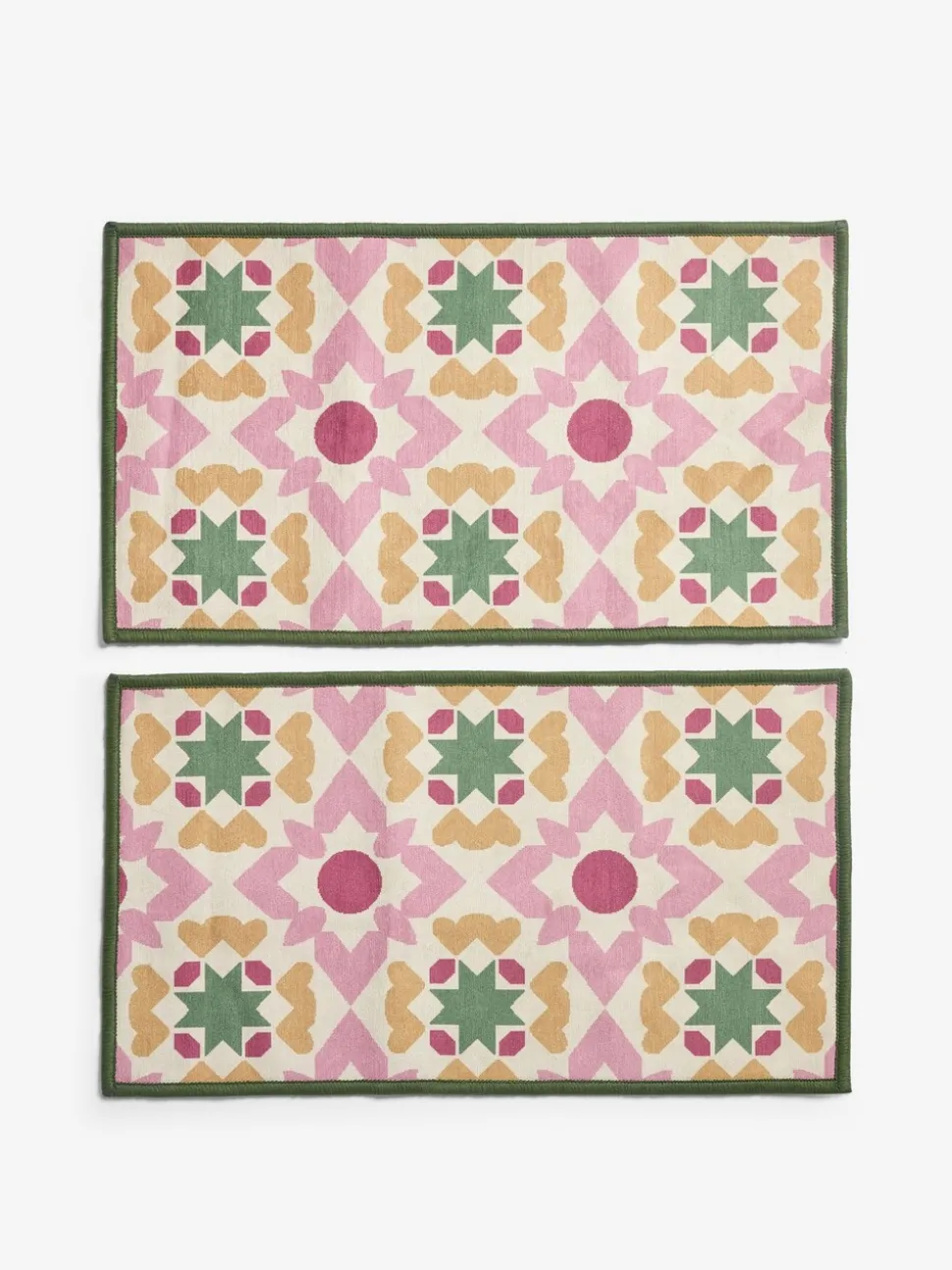 Set van 2 afwasbare deurmatten met geometrische Tile print
