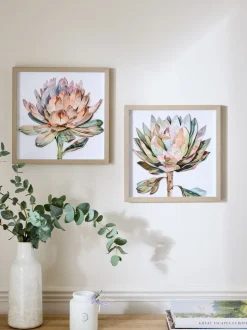 Set van 2 3D bloemenprint Protea wanddecoratie