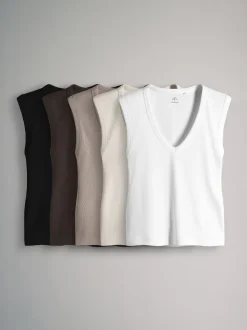 Set van 5 diepe V-hals geribbelde vest