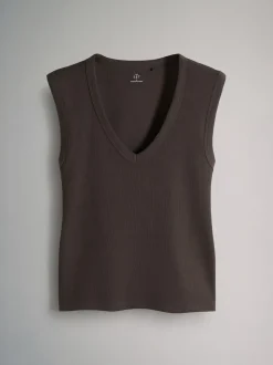 Set van 5 diepe V-hals geribbelde vest