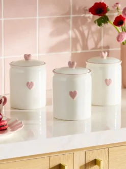 Set van 3 keramische voorraadpotten met hartjes