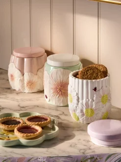 Set van 3 lila voorraadpotten met bloemenmotief