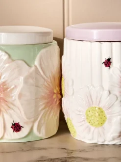 Set van 3 lila voorraadpotten met bloemenmotief