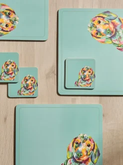 Set van 4 teckelplacemats en -onderzetters