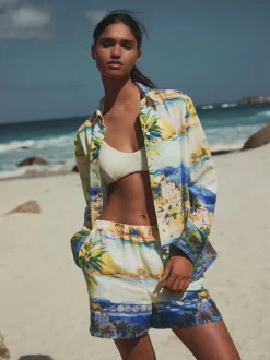 Sierlijke print - Elasticated Waist Shorts with Linen