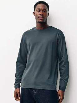 Slate/Green/Ecru/Orange/Brown - Normale Pasvorm - verpakking van 5 regular-fit T-shirts met lange mouwen van 100% katoen