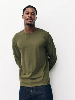 Slate/Green/Ecru/Orange/Brown - Normale Pasvorm - verpakking van 5 regular-fit T-shirts met lange mouwen van 100% katoen