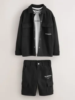 smALLSAINTS Sweat Shacket T-Shirt and Shorts 3 Piece Set