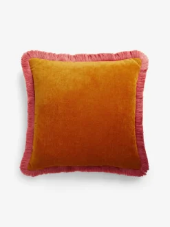 Soft Velour Contrast Fringe Cushion