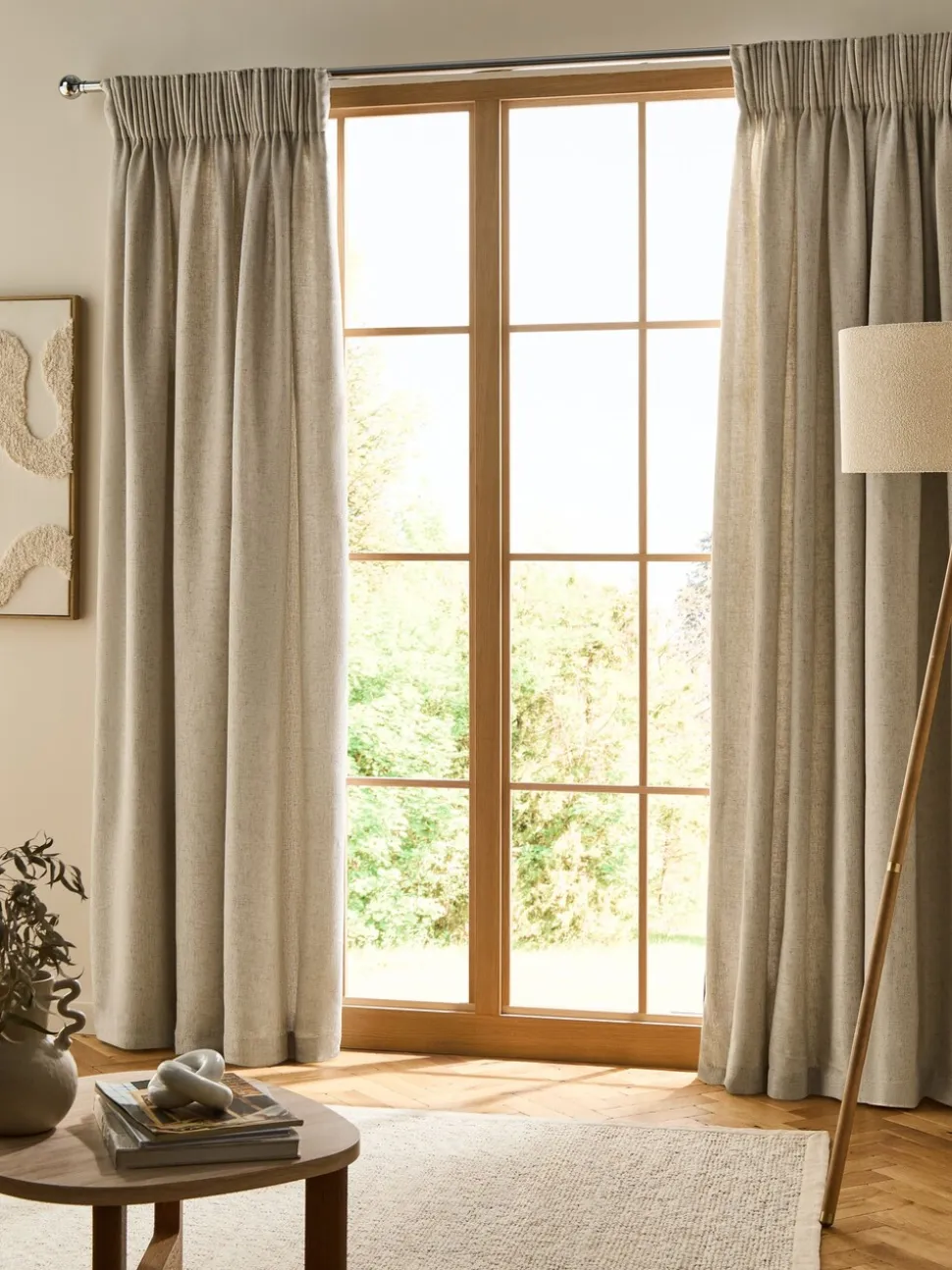 Soft Weave Linen Blend Pencil Pleat Lined Curtains