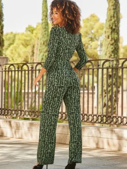 Sosandar Abstract Print Wrap Jumpsuit
