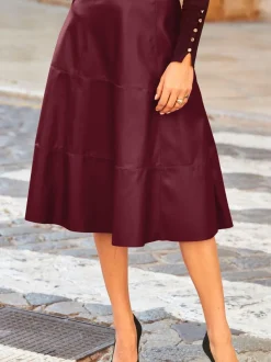 Sosandar Leather Look Panelled A-Line Midi Skirt