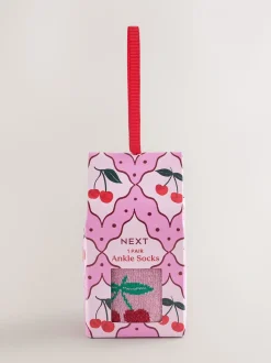 Sparkle Cherries - 1 Pack Ankle Socks in a Gift Box