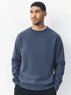 Staalblauw - Normale Pasvorm - Heavyweight Cotton Rich Crew Neck Sweatshirt
