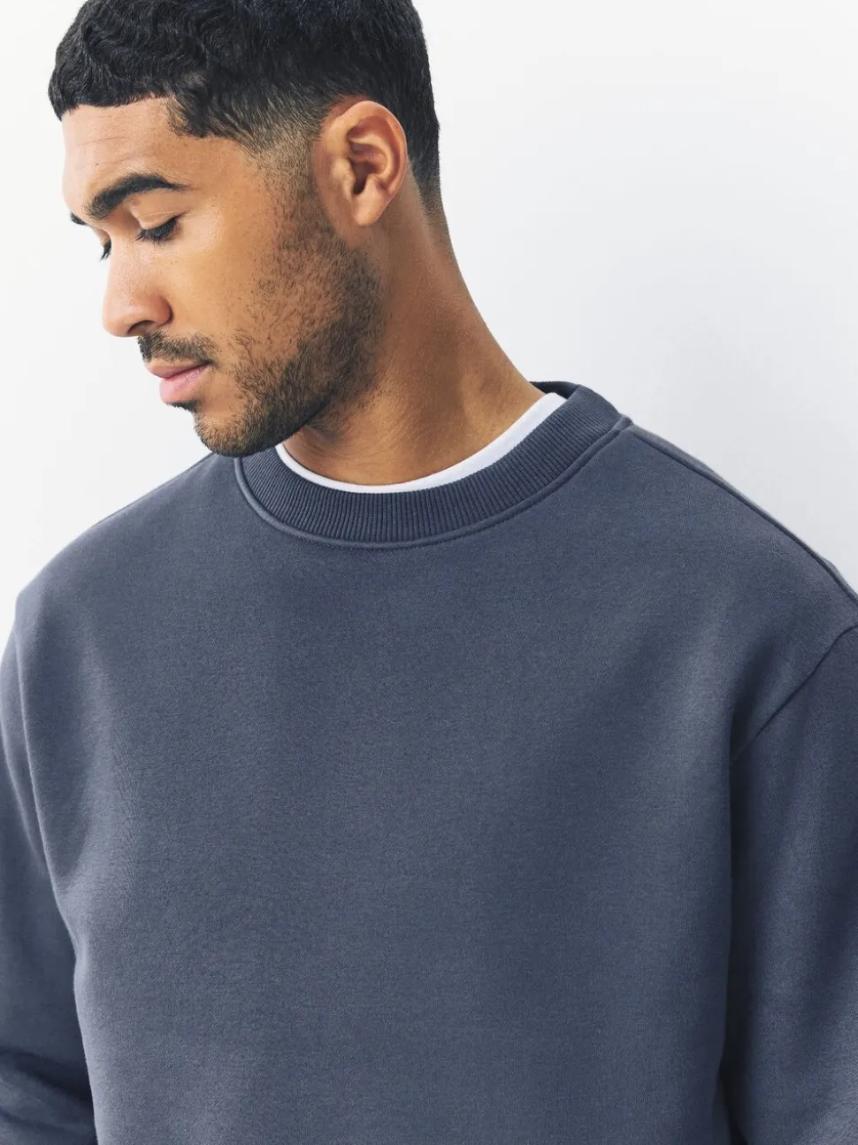 Staalblauw - Normale Pasvorm - Heavyweight Cotton Rich Crew Neck Sweatshirt
