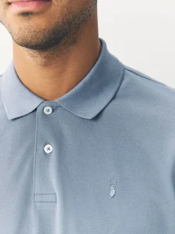 Staalblauw - Normale Pasvorm - Piqué poloshirt met korte mouwen