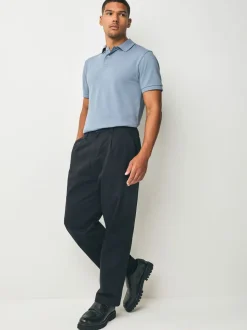 Staalblauw - Slim Fit - Piqué poloshirt met korte mouwen