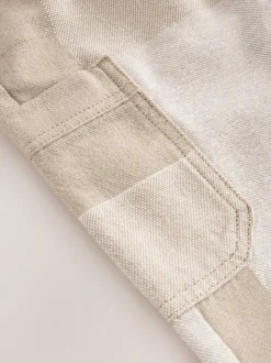 Steenkleurig patchwork - 100% katoenen cargobroek met wijde pijpen en elastische taille (3mnd-7jr)