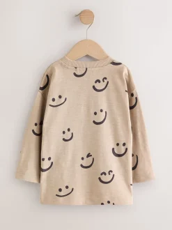 Steenkleurige Smile - 100% katoenen T-shirt met lange mouwen en all-over print (3mnd -7jr)