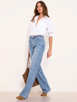 Studded Mid Wash Blue - Lipsy Wide Leg Jeans
