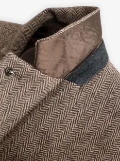 Taupe - Slim Fit - Blazer met visgraatmotief en hoog wolgehalte