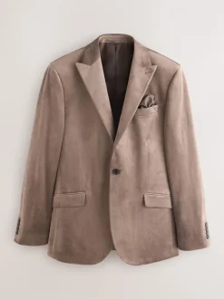 Taupe - Slim Fit - Velvet blazer met zelfrevers