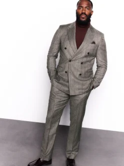 Taupe bruin - Double Breasted Signature Marzotto 100% Italian Wool Herringbone Suit Jacket