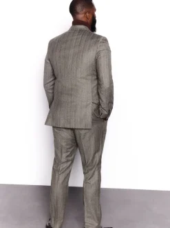 Taupe bruin - Double Breasted Signature Marzotto 100% Italian Wool Herringbone Suit Jacket