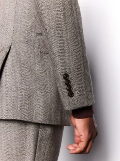 Taupe bruin - Double Breasted Signature Marzotto 100% Italian Wool Herringbone Suit Jacket