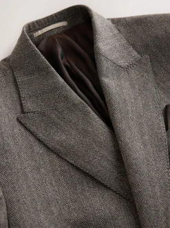 Taupe bruin - Double Breasted Signature Marzotto 100% Italian Wool Herringbone Suit Jacket