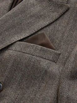 Taupe bruin - Double Breasted Signature Marzotto 100% Italian Wool Herringbone Suit Jacket