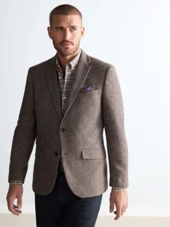 Taupe bruin - Normale Pasvorm - Signature Nova Fides Blazer van wolblend met visgraatmotief