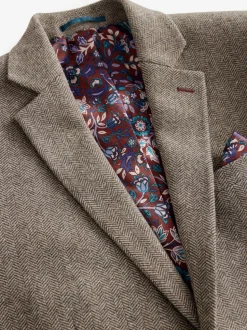 Taupe bruin - Normale Pasvorm - Signature Nova Fides Blazer van wolblend met visgraatmotief