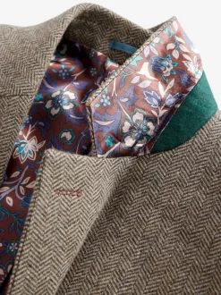 Taupe bruin - Normale Pasvorm - Signature Nova Fides Blazer van wolblend met visgraatmotief