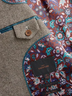 Taupe bruin - Normale Pasvorm - Signature Nova Fides Blazer van wolblend met visgraatmotief